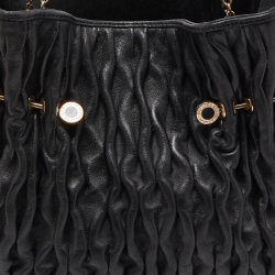 Pre Owned Bvlgari Black Leather Pleated Twit Tote