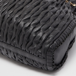 Pre Owned Bvlgari Black Leather Pleated Twit Tote