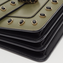 Bvlgari Fatigue Green Leather Small Crystal Embellished Serpenti Forever Top Handle Bag