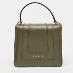 Bvlgari Fatigue Green Leather Small Crystal Embellished Serpenti Forever Top Handle Bag