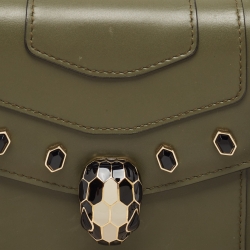 Bvlgari Fatigue Green Leather Small Crystal Embellished Serpenti Forever Top Handle Bag