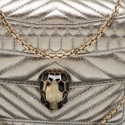 Pre Owned Bvlgari Gold Quilted Scaglie Leather Medium Serpenti Forever Shoulder Bag