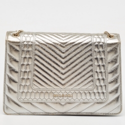 Pre Owned Bvlgari Gold Quilted Scaglie Leather Medium Serpenti Forever Shoulder Bag