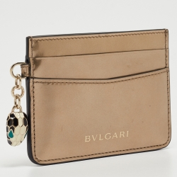 Pre Owned Bvlgari Metallic Gold Leather Serpenti Forever Card Holder