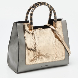 Bvlgari Gold/Grey Python and Leather Serpenti Scaglie Tote