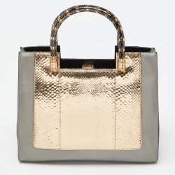 Bvlgari Gold/Grey Python and Leather Serpenti Scaglie Tote