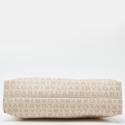 Pre Owned Bvlgari Beige Signature Canvas and Leather Tote