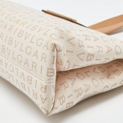Pre Owned Bvlgari Beige Signature Canvas and Leather Tote