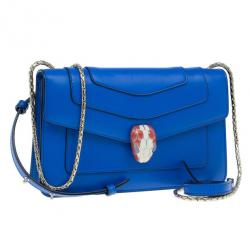 Pre Owned Bvlgari Blue Calfskin Leather Small Serpenti Forever Shoulder Bag