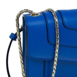 Pre Owned Bvlgari Blue Calfskin Leather Small Serpenti Forever Shoulder Bag