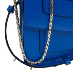 Pre Owned Bvlgari Blue Calfskin Leather Small Serpenti Forever Shoulder Bag