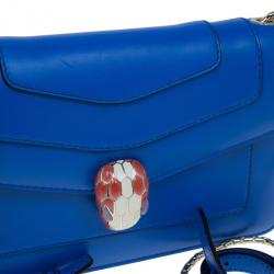 Pre Owned Bvlgari Blue Calfskin Leather Small Serpenti Forever Shoulder Bag