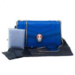 Pre Owned Bvlgari Blue Calfskin Leather Small Serpenti Forever Shoulder Bag