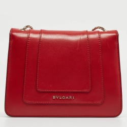 Pre Owned Bvlgari Red Leather Small Serpenti Forever Shoulder Bag