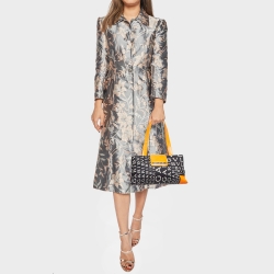 Pre Owned Bvlgari Black/Orange Printed Fabric and Leather Small Tote