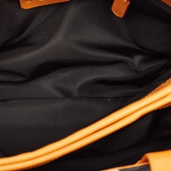 Pre Owned Bvlgari Black/Orange Printed Fabric and Leather Small Tote