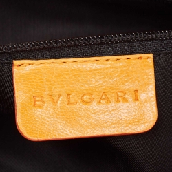 Pre Owned Bvlgari Black/Orange Printed Fabric and Leather Small Tote