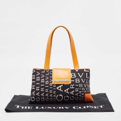 Pre Owned Bvlgari Black/Orange Printed Fabric and Leather Small Tote