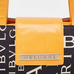 Pre Owned Bvlgari Black/Orange Printed Fabric and Leather Small Tote