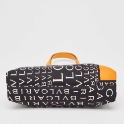 Pre Owned Bvlgari Black/Orange Printed Fabric and Leather Small Tote