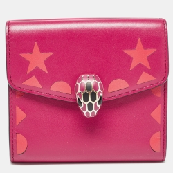 Pre Owned Bvlgari Fuchsia/Orange Leather Serpenti Forever Trifold Wallet