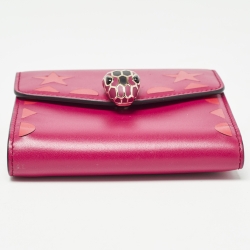 Pre Owned Bvlgari Fuchsia/Orange Leather Serpenti Forever Trifold Wallet