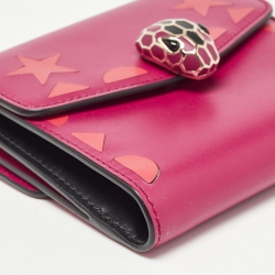 Pre Owned Bvlgari Fuchsia/Orange Leather Serpenti Forever Trifold Wallet