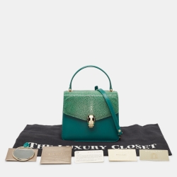 Bvlgari Green Stingray and Leather Small Serpenti Forever Top Handle Bag