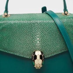 Bvlgari Green Stingray and Leather Small Serpenti Forever Top Handle Bag