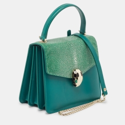 Bvlgari Green Stingray and Leather Small Serpenti Forever Top Handle Bag