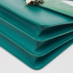 Bvlgari Green Stingray and Leather Small Serpenti Forever Top Handle Bag