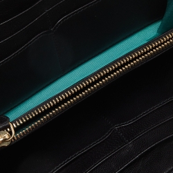 Bvlgari Black Pleated Leather Zip Around Wallet