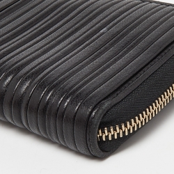 Bvlgari Black Pleated Leather Zip Around Wallet