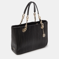 Pre Owned Bvlgari Black Nappa Leather Monte Plisse Shopper Tote