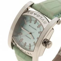 Pre Owned Bvlgari Blue Mother of Pearl Stainless Steel Assioma Women's Wristwatch 35 mm