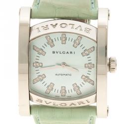Pre Owned Bvlgari Blue Mother of Pearl Stainless Steel Assioma Women's Wristwatch 35 mm