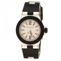 Bvlgari Silver Grey Aluminium and Black Rubber Diagono Women's Wristwatch 29 mm