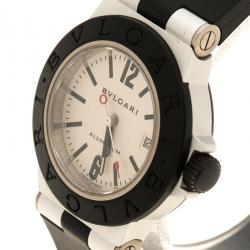 Bvlgari Silver Grey Aluminium and Black Rubber Diagono Women's Wristwatch 29 mm