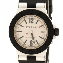 Bvlgari Silver Grey Aluminium and Black Rubber Diagono Women's Wristwatch 29 mm