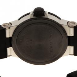 Bvlgari Silver Grey Aluminium and Black Rubber Diagono Women's Wristwatch 29 mm