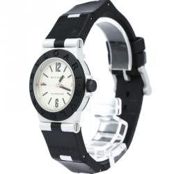 Bvlgari White Rubber and Aluminum Diagono Women's Wristwatch 32MM