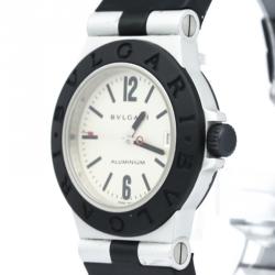 Bvlgari White Rubber and Aluminum Diagono Women's Wristwatch 32MM