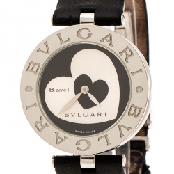 Bvlgari Black Dial With Heart Motif Inlay Stainless Steel B.Zero1 BZ30S Women's Wristwatch 30 mm