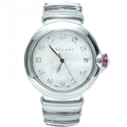 Bvlgari White Mother Of Pearl & Steel Lvcea Diamond Women's Watch 33MM