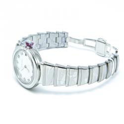 Bvlgari White Mother Of Pearl & Steel Lvcea Diamond Women's Watch 33MM