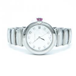 Bvlgari White Mother Of Pearl & Steel Lvcea Diamond Women's Watch 33MM
