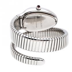Bvlgari White Dial Stainless Steel Diamond Bezel Serpenti Women'S Watch 35MM