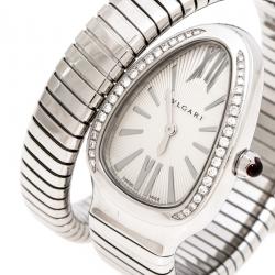 Bvlgari White Dial Stainless Steel Diamond Bezel Serpenti Women'S Watch 35MM
