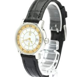 Bvlgari White Stainless Steel and Leather Solotempo ST29S Women's Wristwatch 29MM