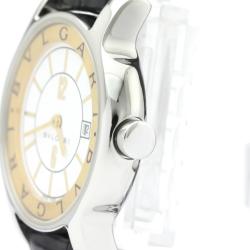 Bvlgari White Stainless Steel and Leather Solotempo ST29S Women's Wristwatch 29MM